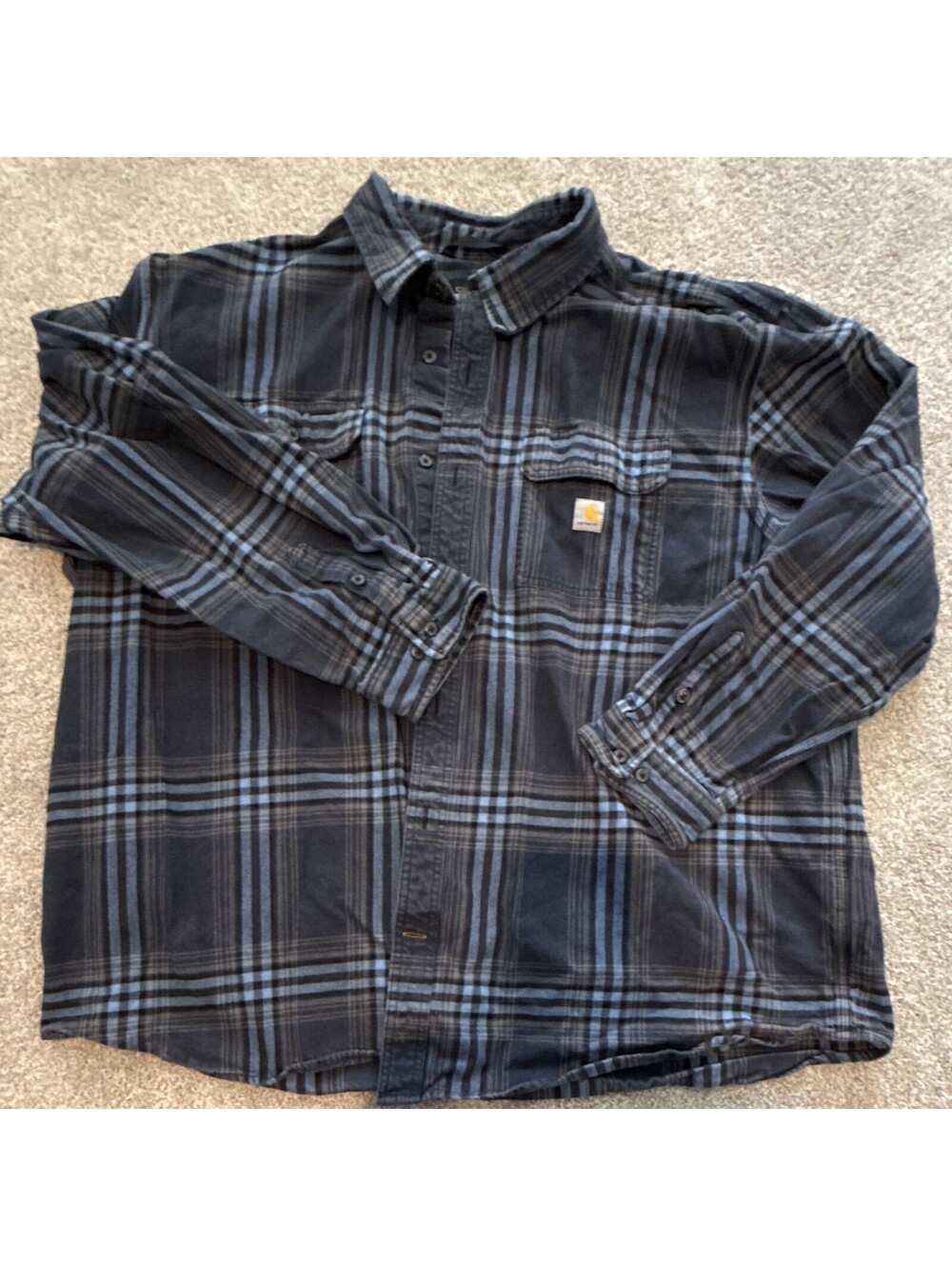 Carhartt Loose Fit Plaid Flannel Blue/Gray Button-Up Shirt Pocket 3XL TW4451-M